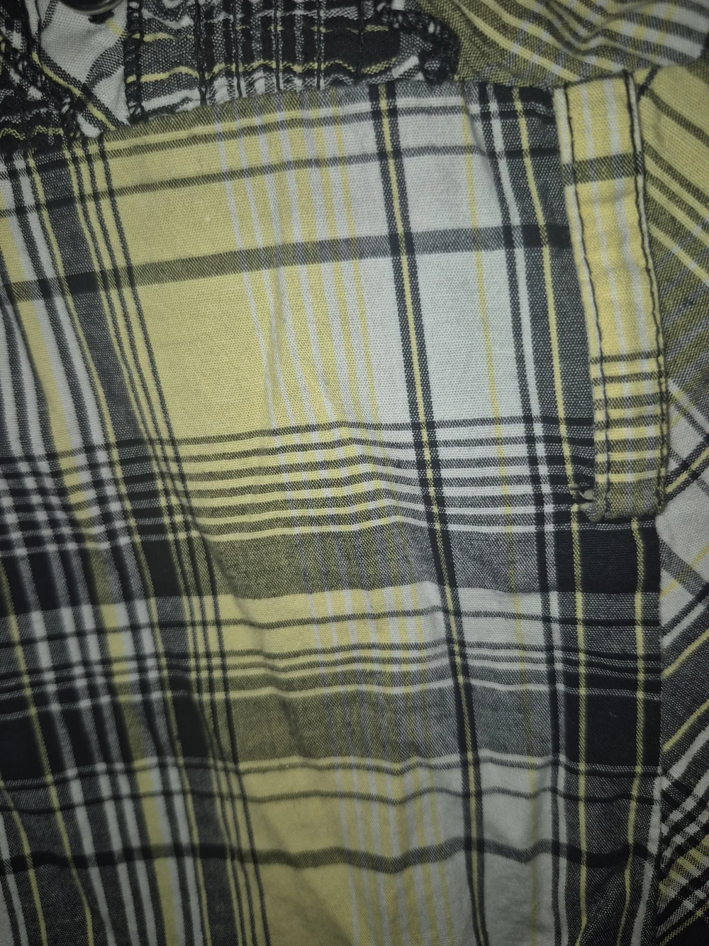 Heart & Soul Juniors Yellow & Black Plaid Ruffle Front Cap Sleeve Shirt Sz Small